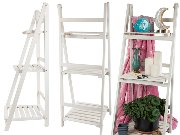 Wooden standing flower bed ladder three shelves plant shelf