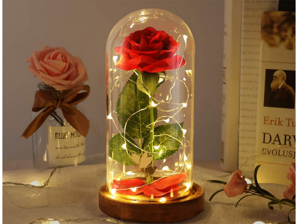 Rose éternelle en verre rouge cadeau lumineux pour une occasion pour femmes