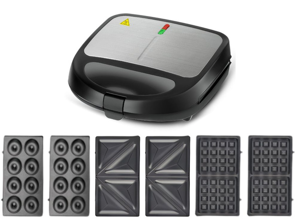 3-in-1 skrudintuvas, vaflių kepimo keptuvas, donatų kepimo keptuvas, keičiami plokščiai, 850 w, neprikibančios plokščios