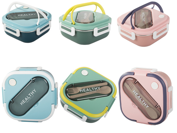 Breakfast box with compartments cutlery container lunchbox for microwave 1000ml