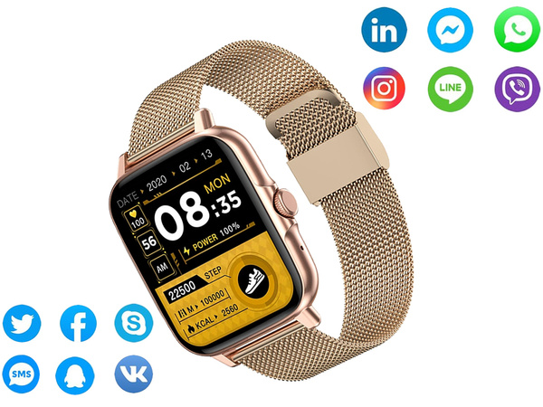 Smartwatch Damenuhr Herrenuhr Gummiarmband Sport Bluetooth Telefonieren Gold