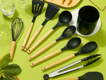 Juego de utensilios de cocina de silicona y madera accesorios cucharas 12 piezas