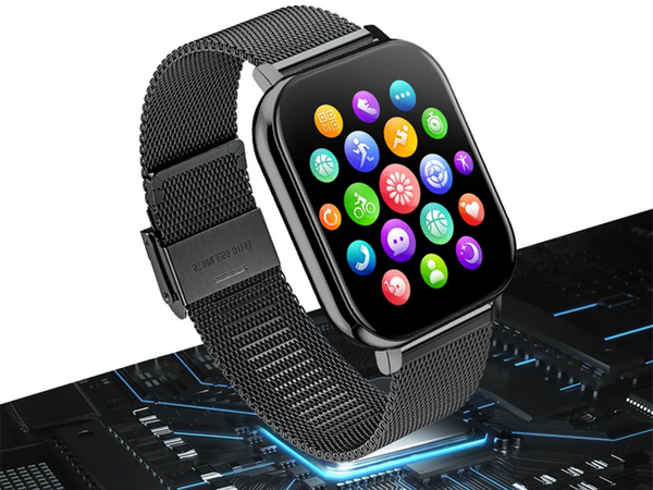 Smartwatch dámské pánské hodinky gumový řemínek sport bluetooth hovory černé
