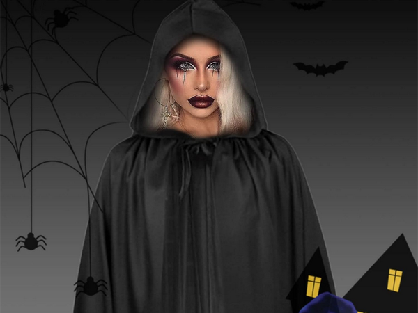Capa halloween larga capa negra con capucha disfraz disfraz
