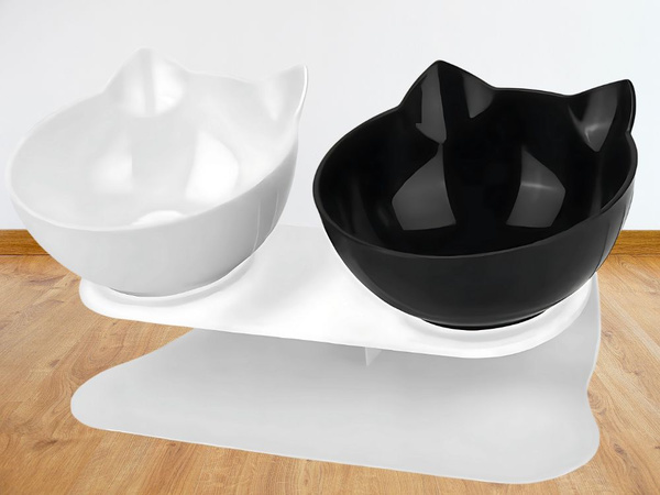 Miska podwójna dla psa kota plastikowa miski komplet na karmę wodę 2x400ml