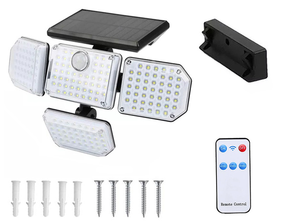 Saulės lempa 181 led su sutemų judesio jutikliu + nuotolinio valdymo sodo gatvės lempa
