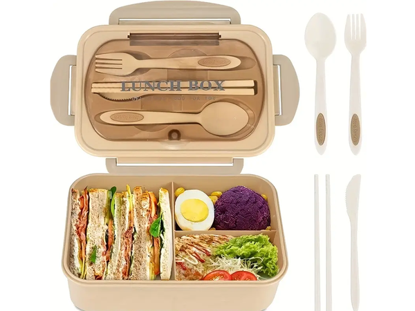 Lunchbox, Frühstücksbox, Behälter für Frühstück und Mittagessen mit Fächern, Besteck