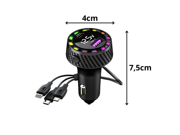 Automobilio įkroviklis usb-c 14w ir usb-a 15w, skirtas greitam cigarečių uždegiklio lizdui