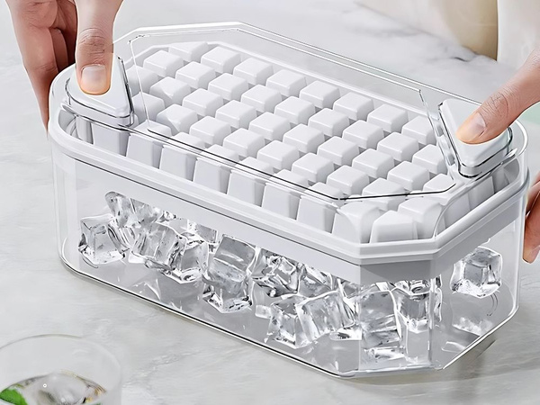 Led ice cube tray 50 cubes with container with buttons and spatula