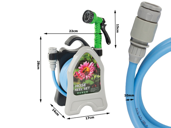 Tuyau d'arrosage de jardin sur pied avec pistolet enroulé 10m