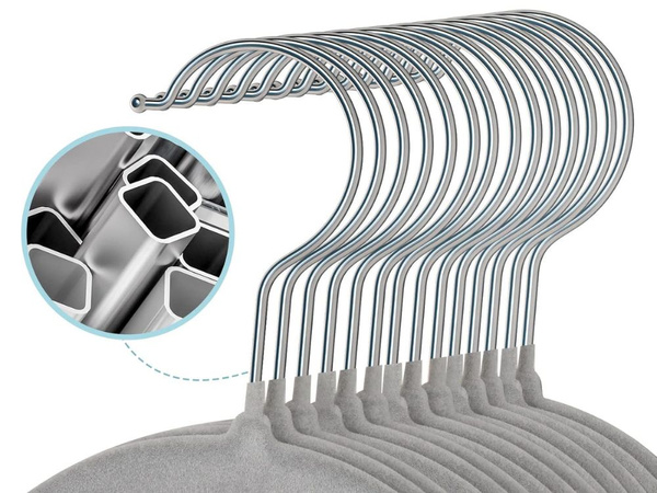 Velour clothes hangers grey anti-slip set of 20 pieces