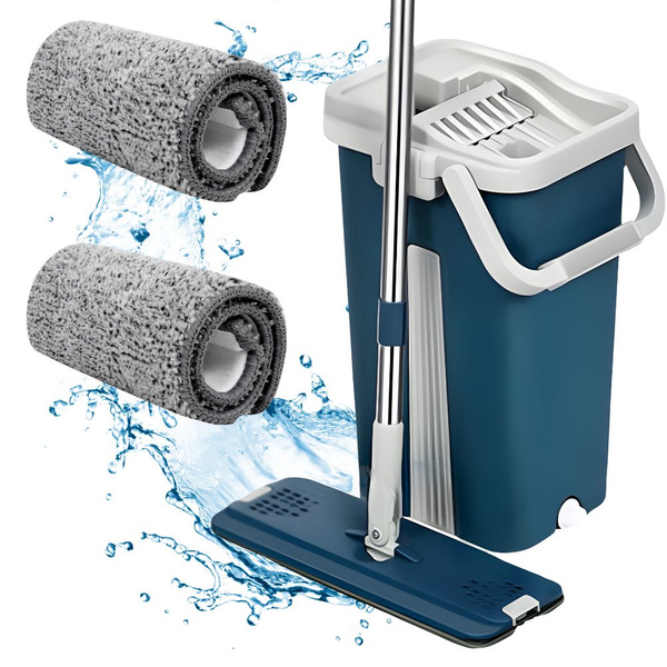 Flat mop with foldable microfibre bucket floor scrubber 2 attachments