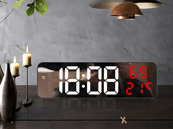 Horloge électronique réveil digital led thermomètre miroir debout piles usb