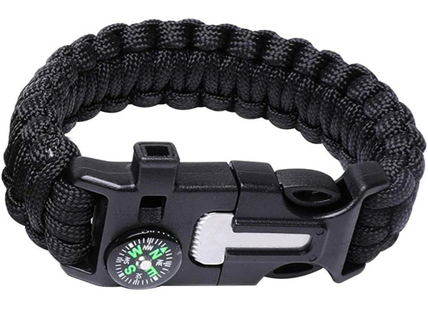 Bracelet survival wristband 5in1 compass flint rope blade paracord rope