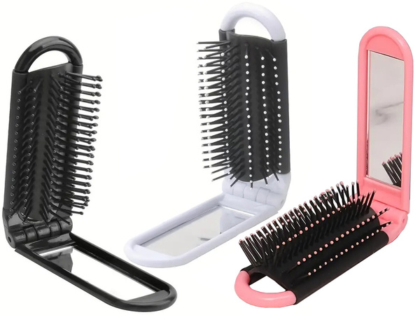 Hair brush folding mirror travel handy with mirror