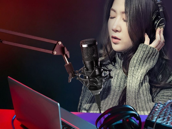 Studijos mikrofonas xlr kapacitinis rinkinys tripodas pop filtras kardioidas