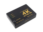 Prepínač rozdeľovač 3x na 1 hdmi 4k uhd diaľkové ovládanie ir