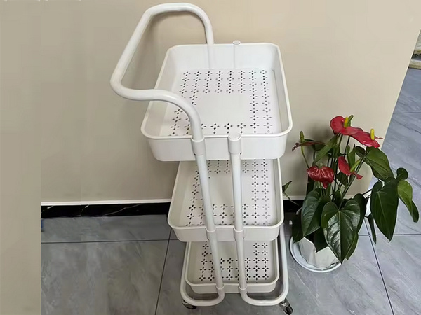 Fürdőszoba polc, konyhaszekrény, mobil állvány kerekeken, 3 szint, fehér