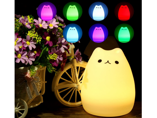 Led nočné svetlo pre deti rgb cat touch silikón