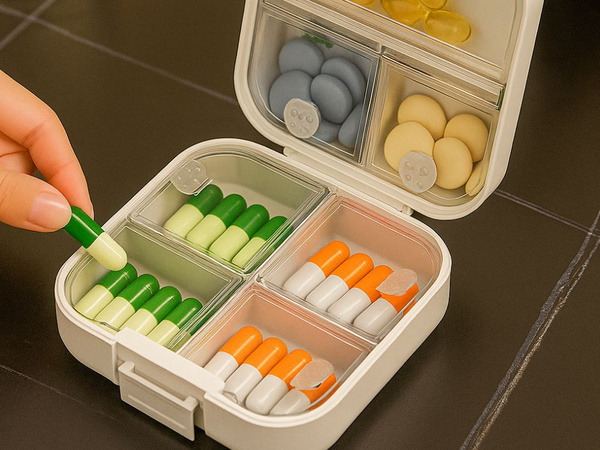 Contenedor para medicamentos organizador de comprimidos y cápsulas 7 compartimentos caja de viaje