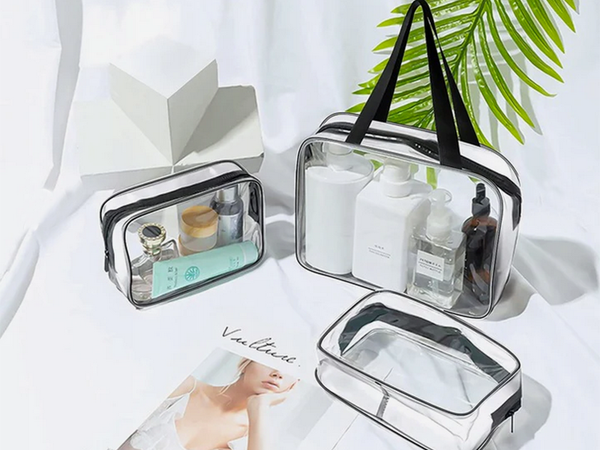 Mallette cosmétique transparente 3 en 1 pour les voyages en avion