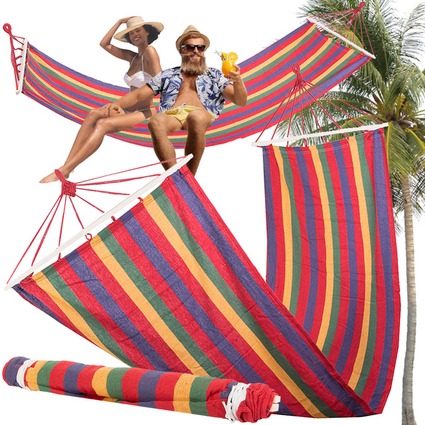 Záhradná hojdacia sieť vystužená pruhovaným farebným drevom hojdačka 200 x 80