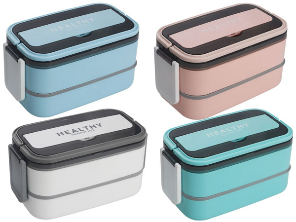 Frühstücksbox mit unterteilungen stapelbehälter xxl besteck lunchbox 1400ml