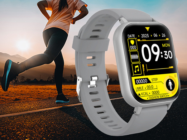 Reloj inteligente para mujer y hombre con correa de goma, Bluetooth, llamadas, color gris