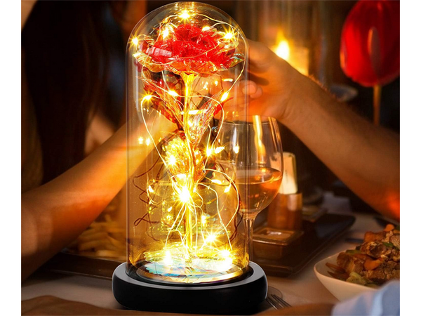 Večna vrtnica v steklenem darilu vodila rgb svetleče rdeče steklo za priložnost