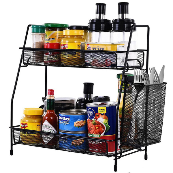 Estante de cocina altillo organizador de cocina de dos pisos con cesta