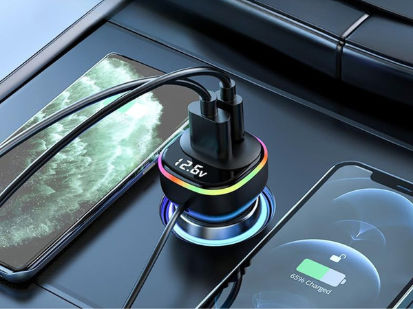 Transmetteur bluetooth voiture fm 3x adaptateur usb type c chargeur