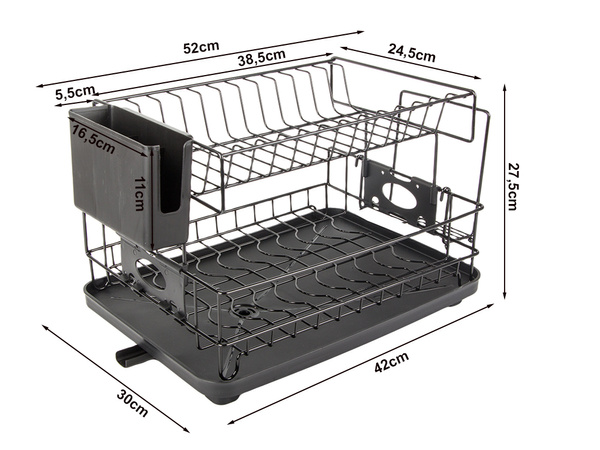 Dvonadstropni sušilnik za krožnike, jedilni pribor in skodelice s pladnjem za odcejanje