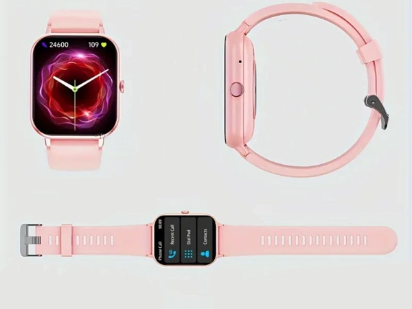 Reloj inteligente para mujer y hombre con correa de goma, deportivo, Bluetooth, llamadas, rosa