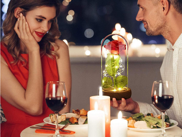 Ewige rose in glas geschenk led leuchtet box