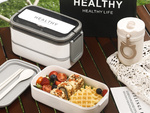 Snack box s compartments two-tier container xxl cutlery lunchbox 1400ml