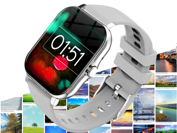 Montre connectée pour femme et homme, bracelet en caoutchouc, sport, Bluetooth, appels, gris