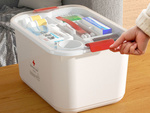 Home first aid kit medicine container organiser with insert and handle with closure