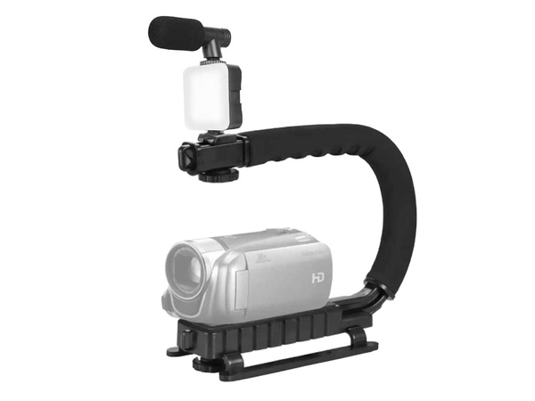 Vlogging-kit videoaufnahme stativ mikrofon telefonhalter
