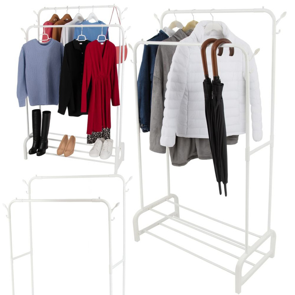 Porte-vêtements sur pied avec étagères pour chaussures et vestes armoire métallique