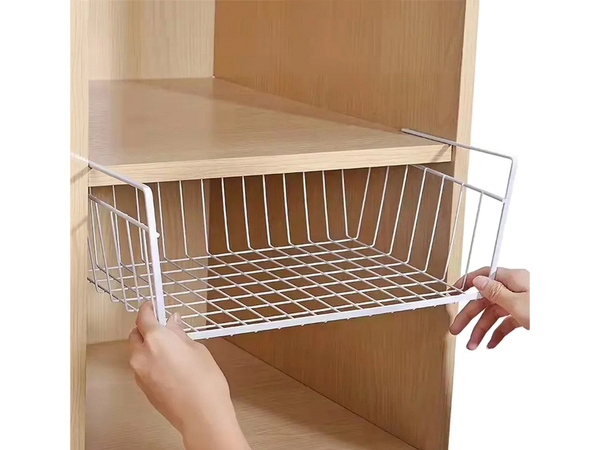 Hanging basket under shelf metal basket organiser kitchen basket white