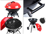 Charcoal garden briquette grill wheels round lid lockable portable
