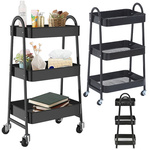 Kitchen shelf bathroom cabinet on wheels metal rack three levels 3