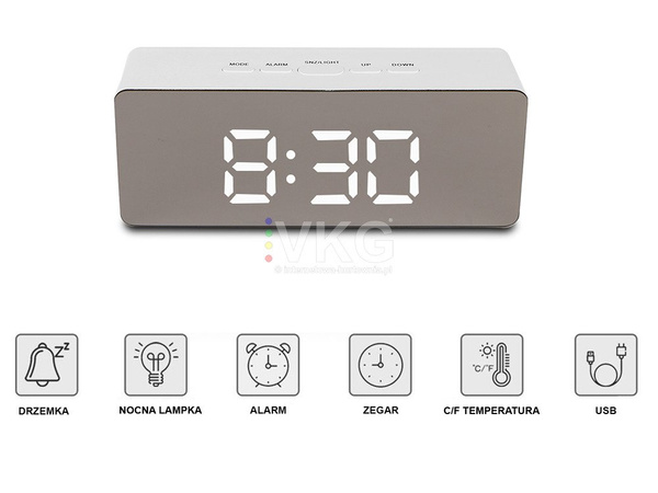 Led ébresztőóra led időzítő led tükör riasztás dátum 4in1