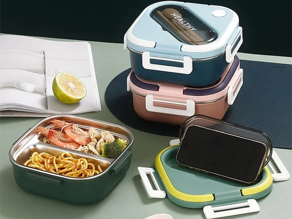 Frühstücksbox mit fächern besteckbehälter lunchbox für mikrowelle 1000ml