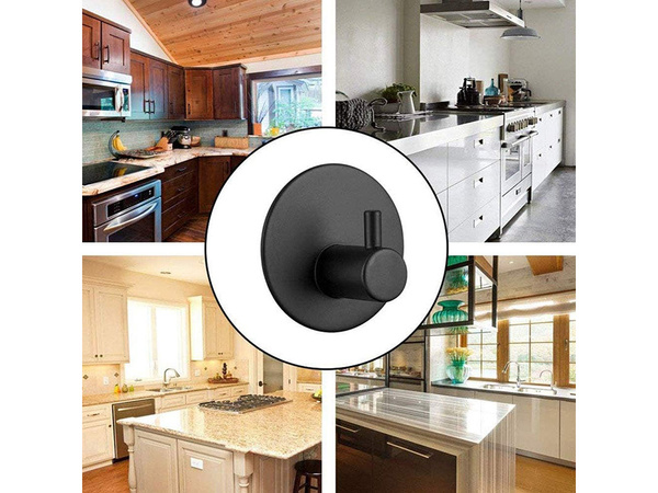 Ühe konksuga ümmargune rätikukang isekleepuv must teras