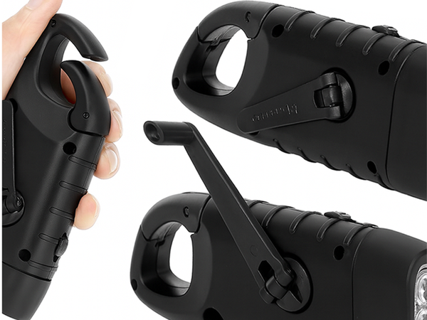 DYNAMO SOLAR 3 LED KINETIC HAND-CRANK FLASHLIGHT WITH CLIP