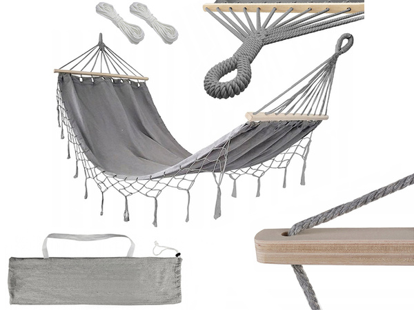 Hamaca de jardín turista gris borla columpio boho bolsa 200 x 100cm