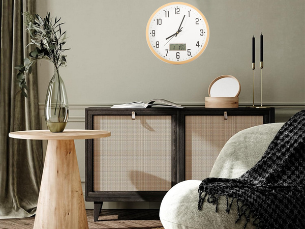 Wall clock large silent 30cm round pointer date temperature seconds