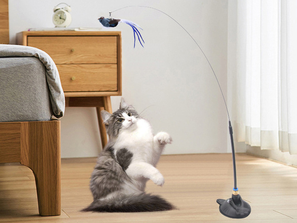 Jouet interactif pour chat avec ventouse oiseau mobile