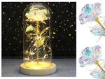 Rosa eterna en cristal regalo caja luminosa led cristal base madera.